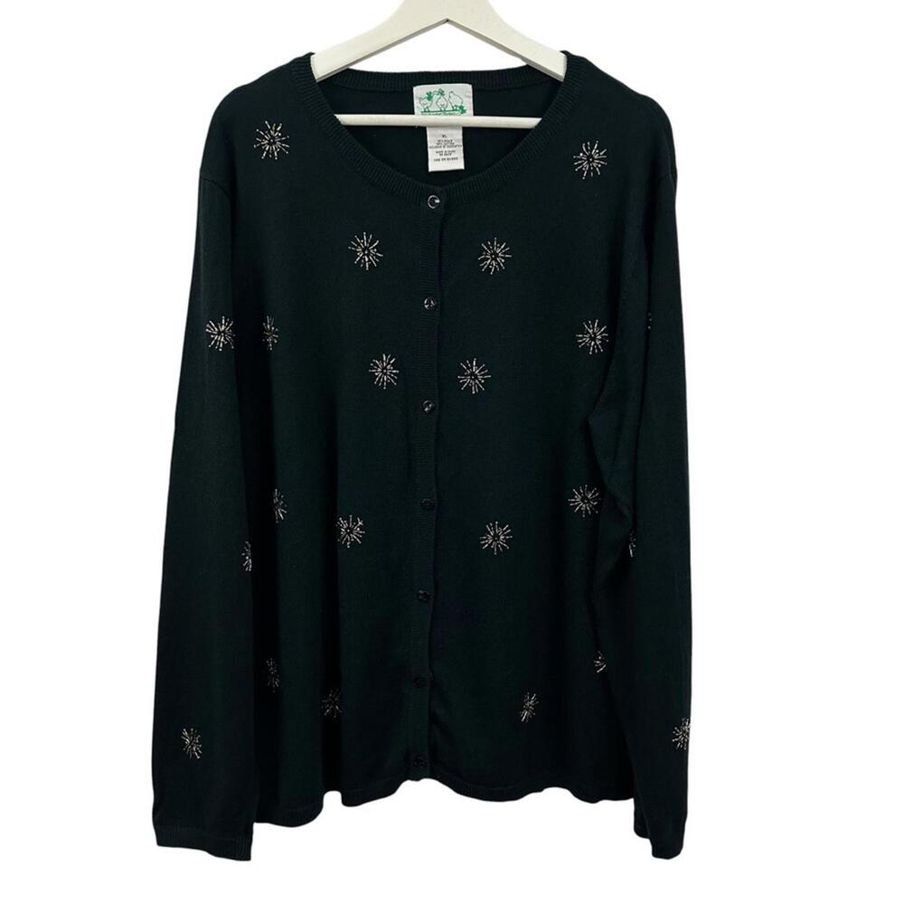 Quacker Factory Snowflakes Black Christmas Sweater Women's Size XL
